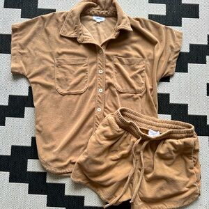 Summersalt The Towel Terry Button-Down Shirt & Shorts Toffee Medium
